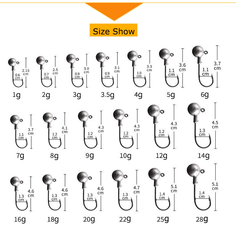 MrLurion 50pcs 1g-28g jig head – обзор и цена Fishing Hook Weedless
